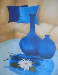 Stilleben mit blauen Vasen